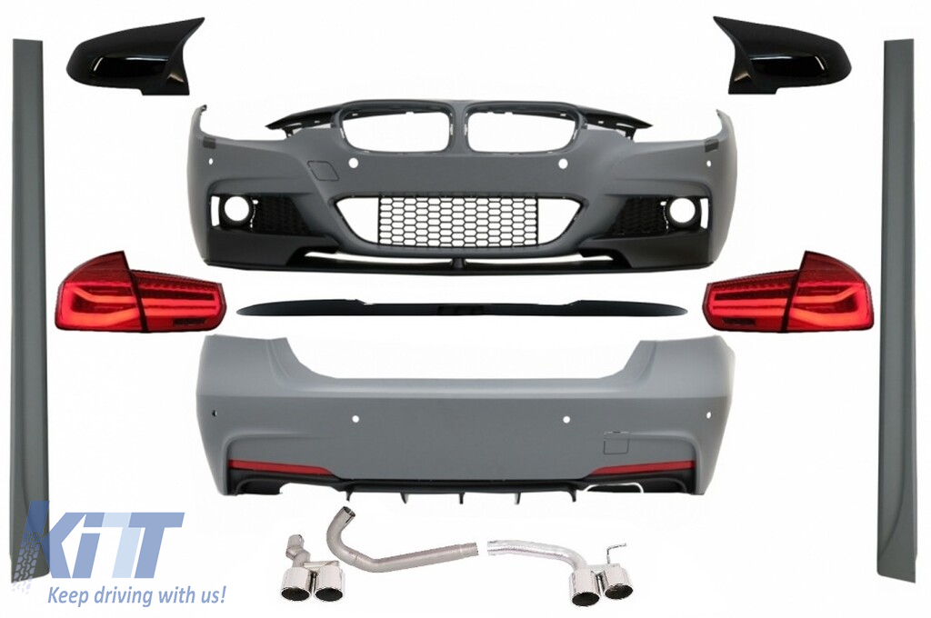 Komplett karosszériakészlet BMW 3-as sorozatú F30 (2011-2019) M-Performance Design modellhez, tükörborítással és LED-es hátsó lámpákkal Red Clear Dynamic