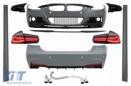 Complete Body Kit suitable for BMW 3 Series F30 (2011-2019) M-Performance Design with Mirror Covers Piano Black and LED Taillights Dynamic Red Smoke