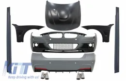 image-79-Complete Body Kit suitable for BMW 3 Series F30 (2011-2019) M-Performance Design with Double Twin Tips Crom and Front Fenders Black & Hood Bonnet