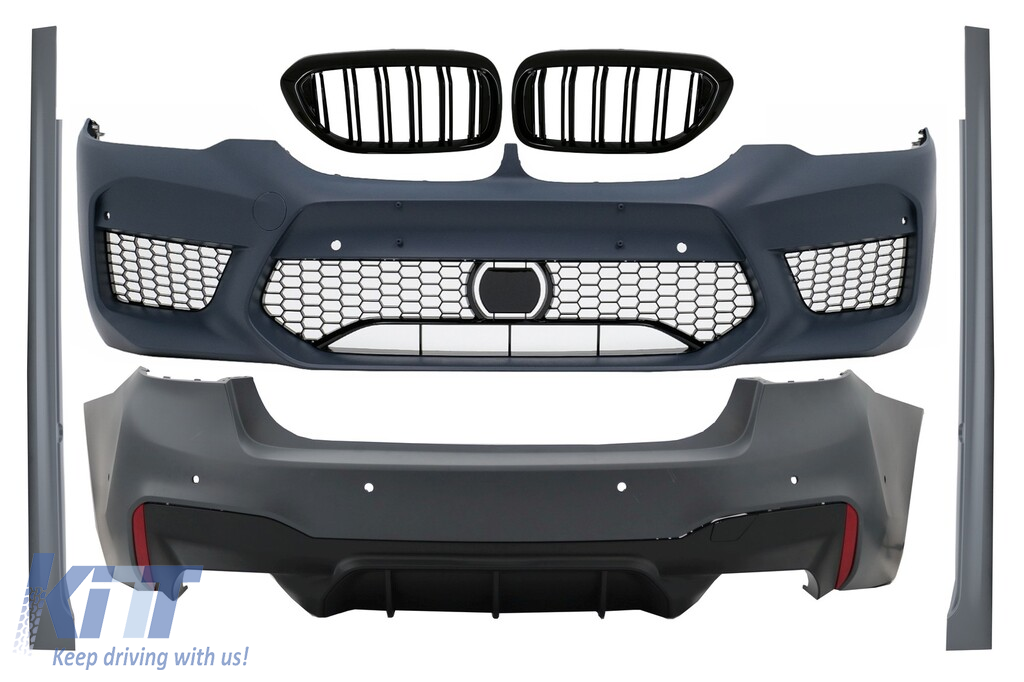 Komplett karosszériakészlet BMW 5-ös sorozatú G30 (2017-2019) M5 Designhoz, központi veserácsokkal, dupla csíkos M design zongorafeketével