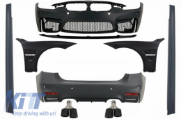 Complete Body Kit suitable for BMW F30 (2011-2019) with Front Fenders and Dual Twin Exhaust Muffler Tips Carbon Fiber EVO II M3 CS Style Without Fog Lamps - COCBBMF30EVOWOFGJETM3