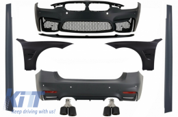 Complete Body Kit suitable for BMW F30 (2011-2019) with Front Fenders and Dual Twin Exhaust Muffler Tips Carbon Fiber EVO II M3 CS Style Without Fog Lamps