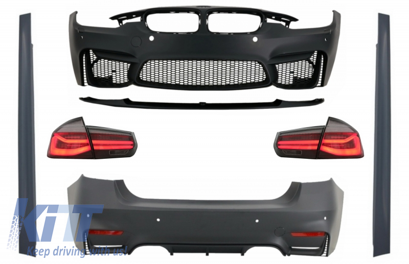 Komplett karosszériakészlet BMW F30-hoz (2011-2019) LED-es hátsó lámpákkal, dinamikus szekvenciális kanyarodólámpával EVO II M3 CS Style ködlámpák nélkül