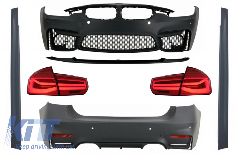 Komplett karosszériakészlet BMW F30-hoz (2011-2019) LED-es hátsó lámpákkal, dinamikus szekvenciális kanyarodólámpával EVO II M3 CS Style ködlámpák nélkül