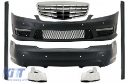 Complete Body Kit suitable for Mercedes S-Class W221 LWB (2005-2011) Front Grille Side Skirts Exhaust Tips - COCBMBW221AMGFS65C