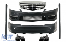Complete Body Kit suitable for Mercedes S-Class W221 (2005-2011) LWB with Front Grille Chrome and Exhaust Muffler Tips Black - COCBMBW221AMGFGTYNB