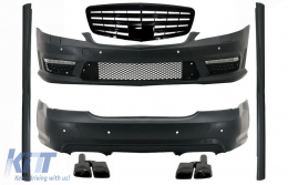 Complete Body Kit suitable for Mercedes S-Class W221 (2005-2011) LWB with Front Grille and Exhaust Muffler Tips Piano Black - COCBMBW221AMGPBTYNB