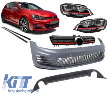 Complete Body Kit suitable for VW Golf 7 VII 2013-2016 GTI Look With Front Grille and Headlights LED DRL - COCBVWG7GTILEDHL