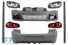 Complete Body Kit suitable for VW Golf VI 6 MK6 (2008-2013) R20 Design with Headlights and Taillights Dynamic Turning Light - COCBVWG6R20PDCSSHLRC