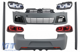 Complete Body Kit suitable for VW Golf VI 6 MK6 (2008-2013) R20 Design with Headlights and Taillights Dynamic Turning Light - COCBVWG6R20PDCSSHLRS