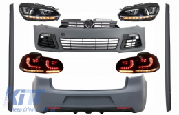 Complete Body Kit suitable for VW Golf VI 6 MK6 (2008-2013) R20 Design with Headlights and Taillights Dynamic Turning Light - COCBVWG6R20SSHLRCFW