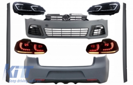 Complete Body Kit suitable for VW Golf VI 6 MK6 (2008-2013) R20 Design with Headlights LED and Taillights Dynamic Turning Light - COCBVWG6R20SSHLFSRCFW