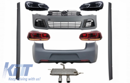 Complete Body Kit suitable for VW Golf VI 6 MK6 (2008-2013) R20 Design with Headlights LED and Taillights Dynamic Turning Light + Complete Exhaust System - COCBVWG6R20SSHLFSRSFWES