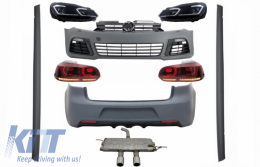 Complete Body Kit suitable for VW Golf VI 6 MK6 (2008-2013) R20 Design with Headlights LED and Taillights Dynamic Turning Light + Complete Exhaust System