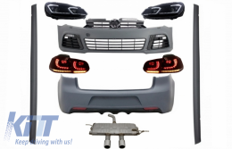 Complete Body Kit suitable for VW Golf VI 6 MK6 (2008-2013) R20 Design with Headlights LED and Taillights Dynamic Turning Light + Complete Exhaust System - COCBVWG6R20SSHLFSRCFWES