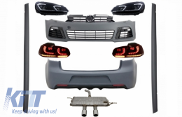 Complete Body Kit suitable for VW Golf VI 6 MK6 (2008-2013) R20 Design with Headlights LED and Taillights Dynamic Turning Light + Complete Exhaust System