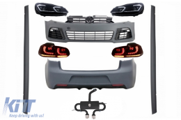 Complete Body Kit suitable for VW Golf VI 6 MK6 (2008-2013) R20 Design with Headlights LED and Taillights Dynamic Turning Light + Complete Exhaust System - COCBVWG6R20SSHLFSRCFWESSH