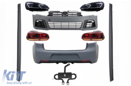 Complete Body Kit suitable for VW Golf VI 6 MK6 (2008-2013) R20 Design with Headlights LED and Taillights Dynamic Turning Light + Complete Exhaust System