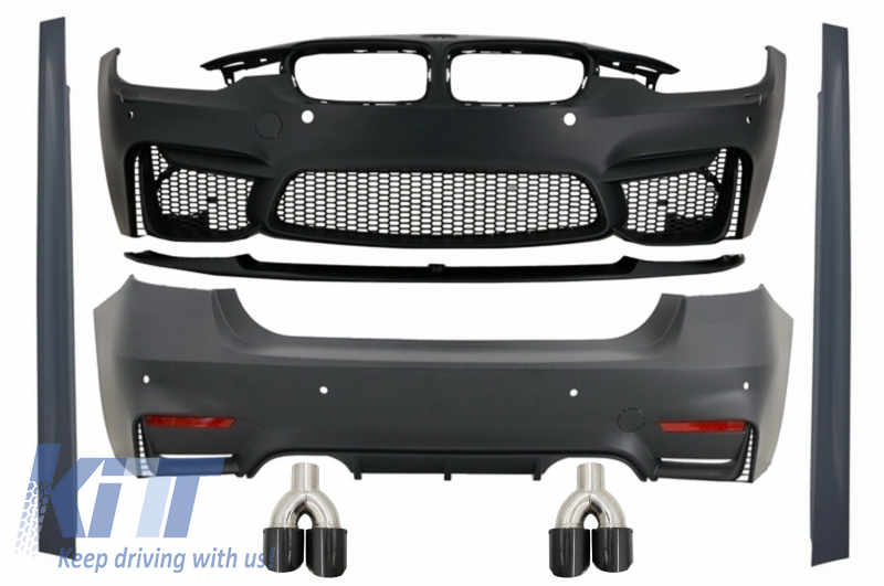 Komplett karosszériakészlet szénszálas kipufogóvégekkel, BMW F30 (2011-2019) EVO II M3 CS stílushoz ködlámpák nélkül