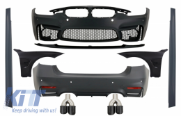 Complete Body Kit with Carbon Fiber Exhaust Muffler Tips and Front Fenders Black suitable for BMW F30 (2011-2019) EVO II M3 CS Style Without Fog Lamps