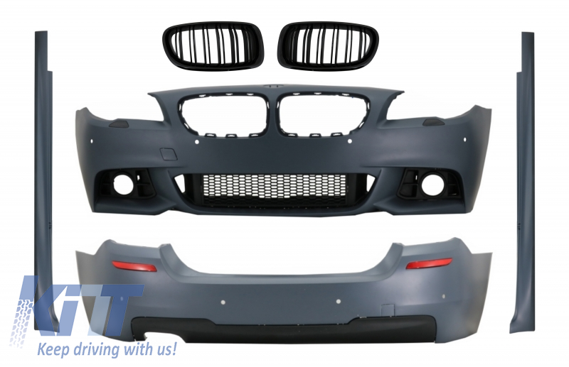 Komplett karosszériakészlet központi rácsokkal, dupla csíkos zongorafekete, BMW 5-ös sorozatú F10 LCI (2014-2017) M-Technik Design számára