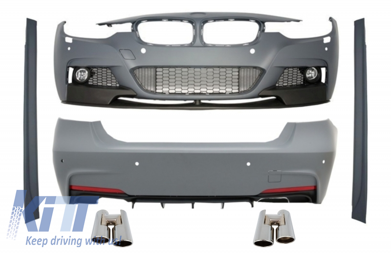 Komplett karosszériakészlet kettős iker kipufogóvégekkel Króm, BMW 3-as sorozatú F30 (2011-2019) M-Performance Design számára
