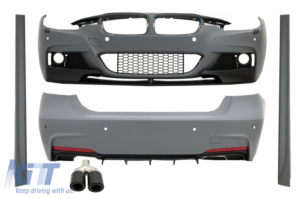 Komplett karosszériakészlet kipufogóvéggel, matt, 5,8 cm-es, bal oldali szénszálas bemenettel, BMW 3-as sorozatú F30 (2011-2014) és F30 LCI Facelift (2015-től felfelé) M Design számára