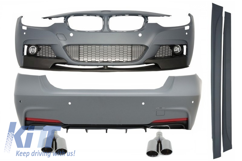 Komplett karosszériakészlet kipufogó kipufogóvégekkel, fekete, BMW 3 Series F30 (2011-2019) M-Performance Design számára