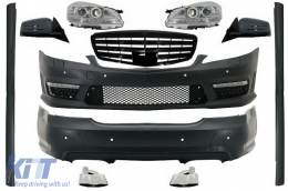 Complete Body Kit with Front Grille Piano Black Complete Mirror Assembly suitable for Mercedes S-Class W221 (2005-2009) LWB Facelift Design - COCBMBW221AMGPBFLF