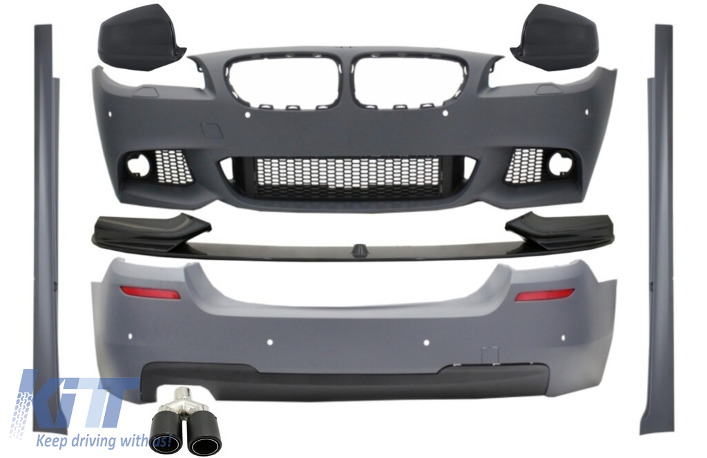 Komplett karosszéria-készlet légterelővel és tükörborításokkal Hátsó szén- és kipufogó-tompítóhegy matt karbon, alkalmas BMW 5-ös sorozatú F10, nem LCI (2011-2014) M Designhoz