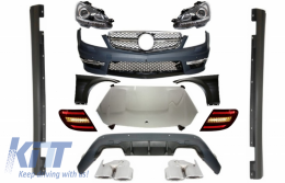 Complete Conversion Retrofit Body Kit Suitable for Mercedes C-class W204 (2007-2012) Facelift C63 Design with Xenon Facelift Headlights and LED Taillights