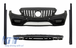 Complete Front Bumper with Diffuser and Side Skirts suitable for MERCEDES C-Class W205 S205 (2014-2020) only AMG Spot Line - COCBMBW205AMGWOGCBSS