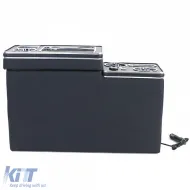 Console centrale comfort con vano portaoggetti e USB, in pelle nera, adatta per VW Bus T5 T6 dal 03-image-6197770