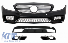 image-44-Conversion Body Kit suitable for Mercedes C-Class W205 S205 (2014-2018) C63 Design Front Bumper with Rear Diffuser and Exhaust Tips