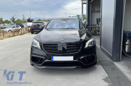 Conversión de tuning B design de Mercedes S-Class W222 Long 2013-2016 a S-Class W222 Facelift 2017-2020 con faldones laterales, con faros, con luces traseras, con parrilla negra-image-6142432