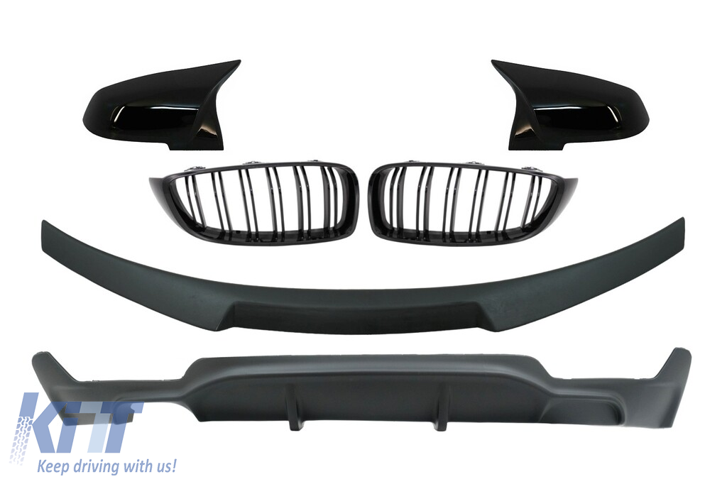 Átalakítási csomag M Performance Design központi veserácsra csomagtartó légterelővel és tükörborítással, alkalmas BMW 4-es Coupe F32 (2013-tól) légdiffúzor matt fekete
