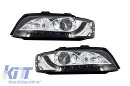 DAYLIGHT Headlights suitable for Audi A4 B6 8E (10.2000-10.2004) LED DRL Black - SWA04DGXBHID