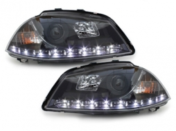 DAYLINE Headlights LED suitable for Seat Ibiza 6L (04.2002-2008) DRL Black - SWSI05GXB