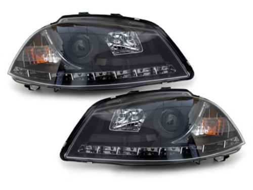 DAYLINE Headlights LED suitable for Seat Ibiza 6L (04.2002-2008) DRL Black  