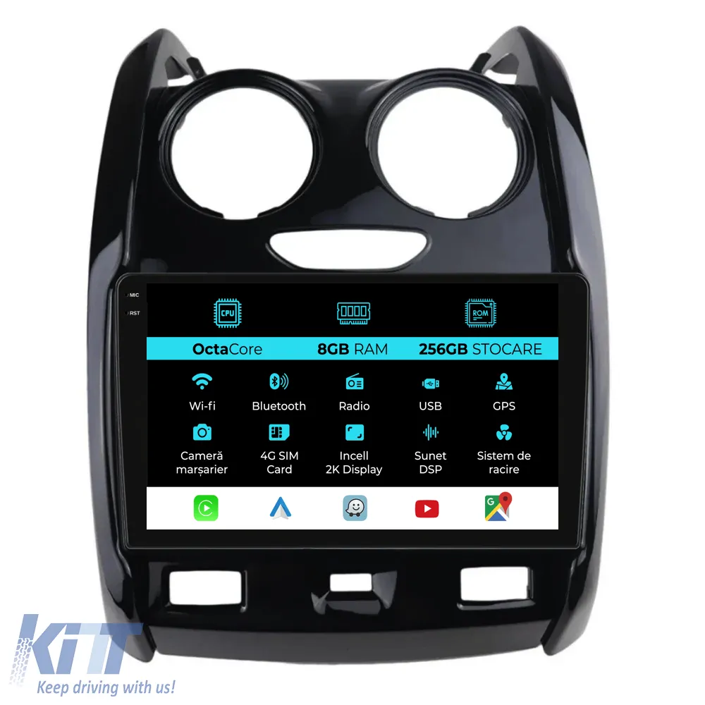 Dedicated Navigation suitable for Dacia Duster (2010 - 2020), 2K, 8Gb RAM, 256Gb Storage, Android Auto, Carplay
