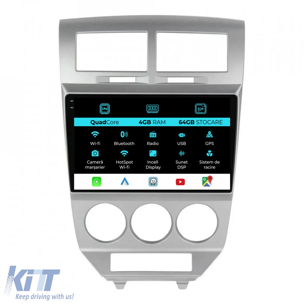 Dedicated Navigation suitable for Dodge Caliber (2006-2010), QuadCore, 9 Inch, 4Gb Ram, 64Gb Storage, Android Auto, Carplay