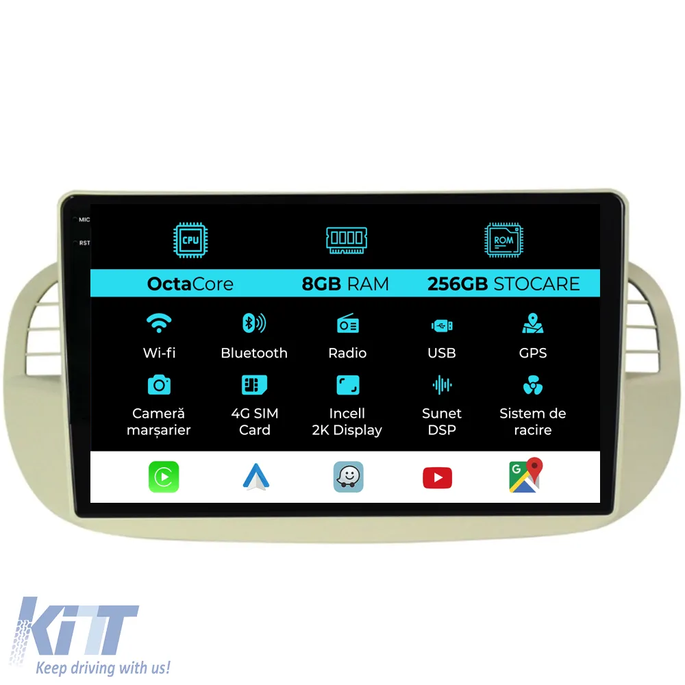 Dedicated Navigation suitable for Fiat 500 (2007 - 2015), 2K, 8Gb RAM, 256Gb Storage, Android Auto, Carplay