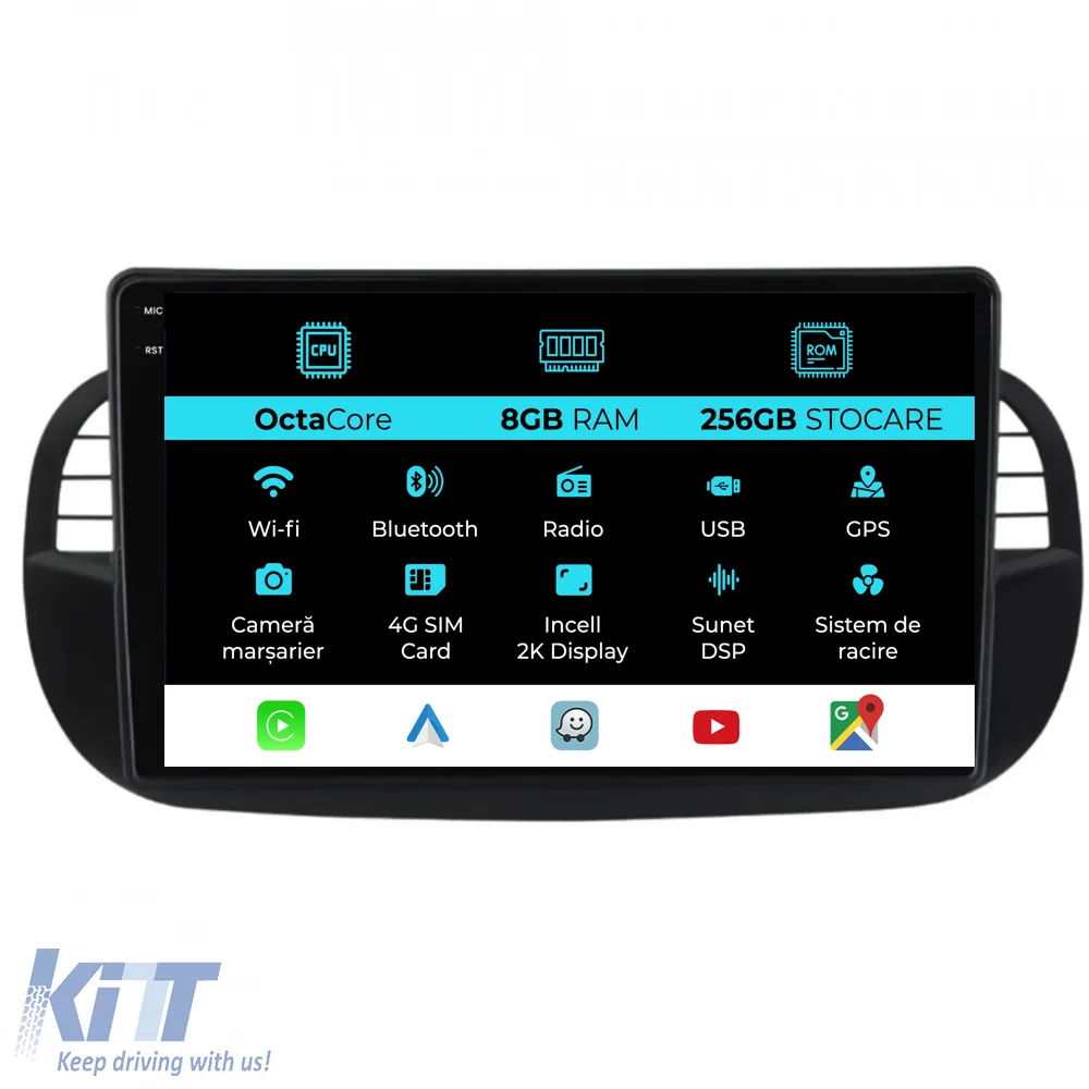 Dedicated Navigation suitable for Fiat 500 (2007 - 2015), 2K, 8GB RAM, 256GB Storage, Android Auto, Carplay
