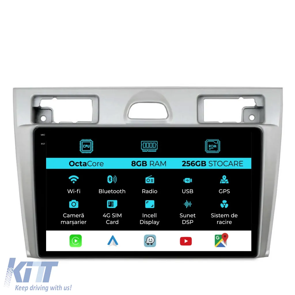 Dedicated Navigation suitable for Ford Fiesta (2004 - 2009), 9 Inch, 8Gb Ram, 256Gb Storage, Android Auto, Carplay