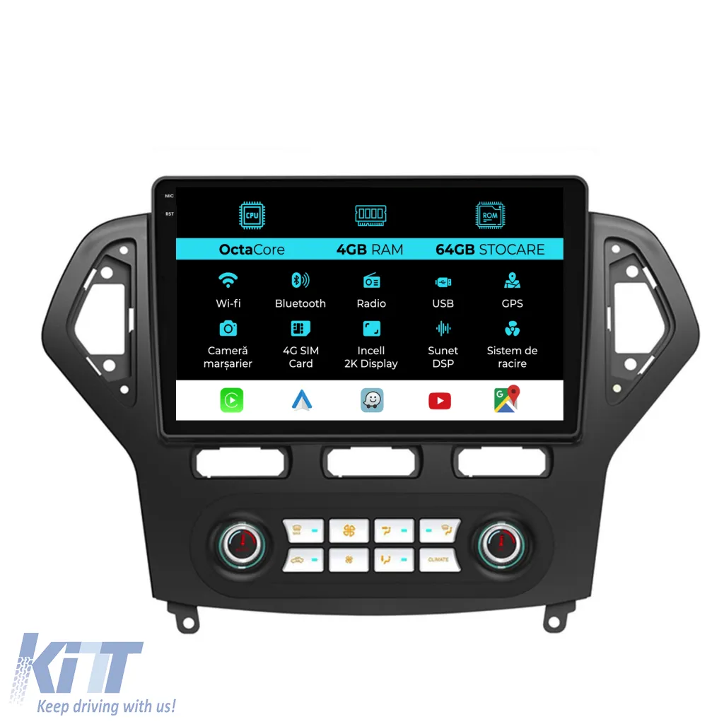 Dedicated Navigation suitable for Ford Mondeo (2007 - 2014), 2K, 4Gb RAM, 64Gb Storage, Android Auto, Carplay