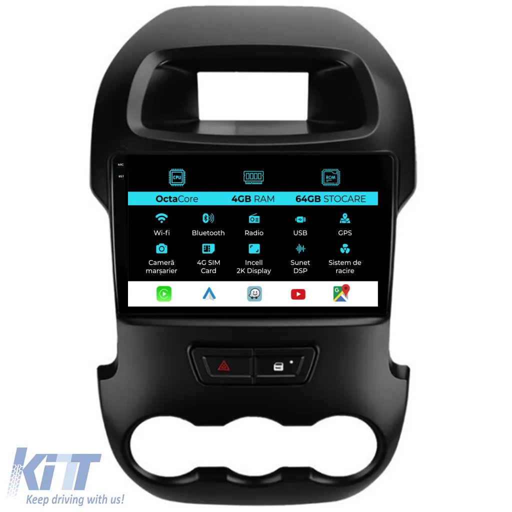 Dedicated Navigation suitable for Ford Ranger (2011 - 2015), 2K, 4Gb RAM, 64Gb Storage, Android Auto, Carplay