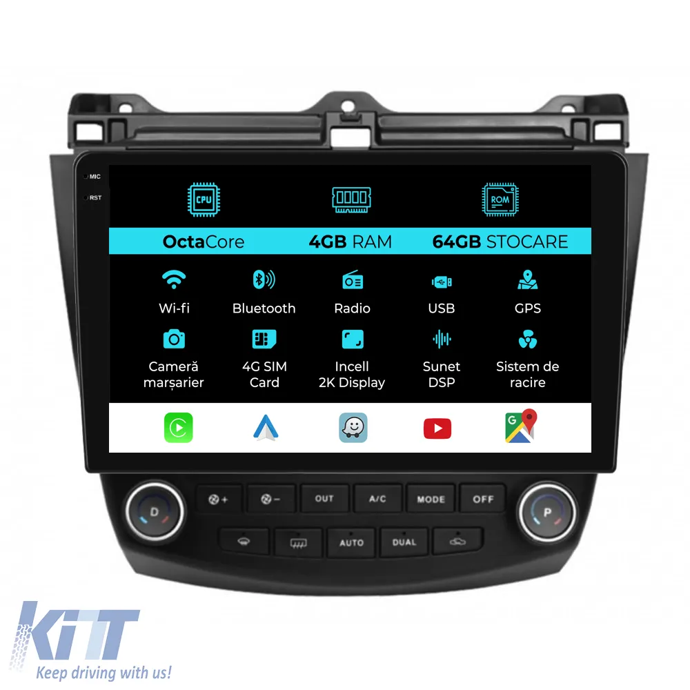 Dedicated Navigation suitable for Honda Accord VII (2003 - 2008), 2K, 4Gb RAM, 64Gb Storage, Android Auto, Carplay