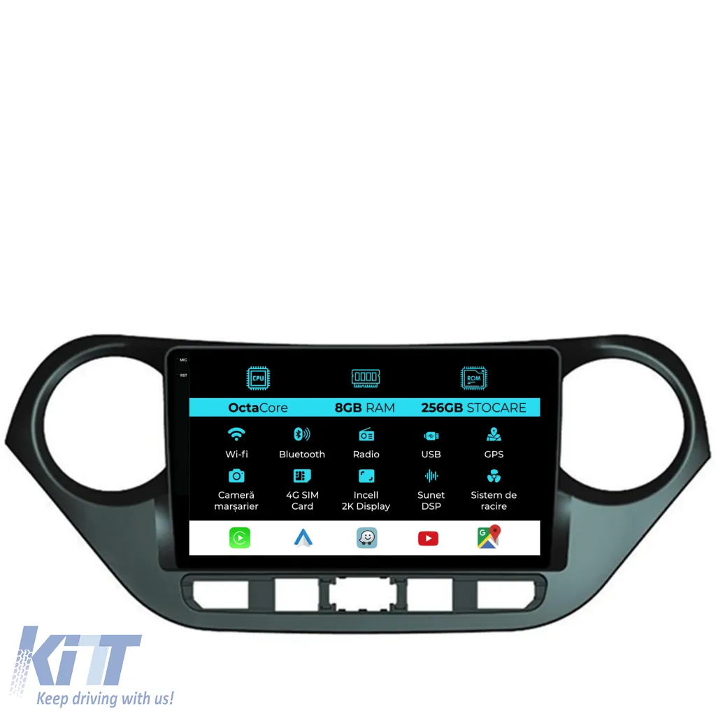 Dedicated Navigation suitable for Hyundai I10 (2007-2013), 2K, 8GB RAM, 256GB Storage, Android Auto, Carplay