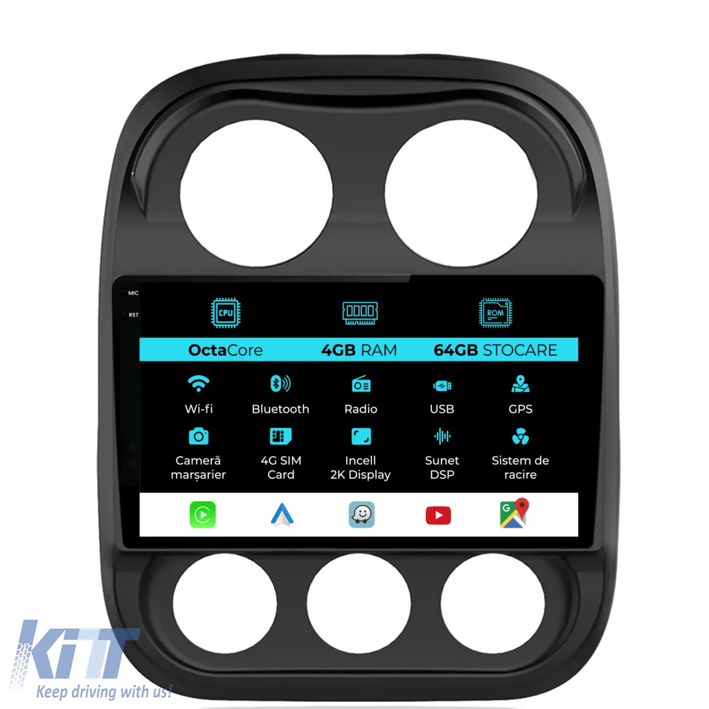Dedicated Navigation suitable for Jeep Compass (2006-2010), 2K, 4Gb RAM, 64Gb Storage, Android Auto, Carplay
