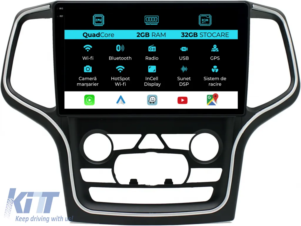 Dedicated Navigation suitable for Jeep Grand Cherokee (2010-2014), 10 Inch, 2Gb Ram, 32Gb Storage, Android Auto, Carplay